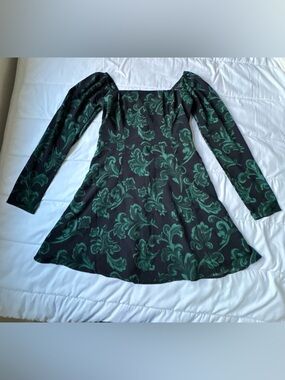 Black Dress with Green Baroque Print